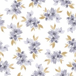 Bavlněný žerzej Digital Lily Bouquet - jemně bílá