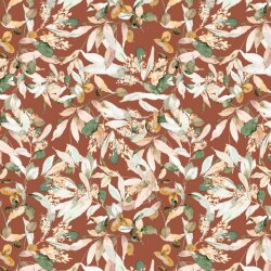 Cotton jersey Digital lime leaves - stone red