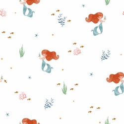 Katoenen jersey Digital MERMAID - wit