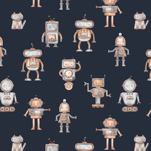 Katoenen jersey Digital Robot - donkerblauw