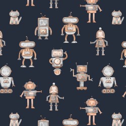 Katoenen jersey Digital Robot - donkerblauw