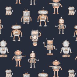 Katoenen jersey Digital Robot - donkerblauw