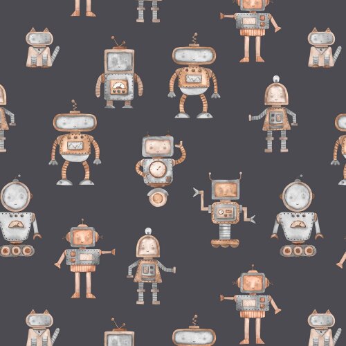 Katoenen jersey Digital Robot - antraciet