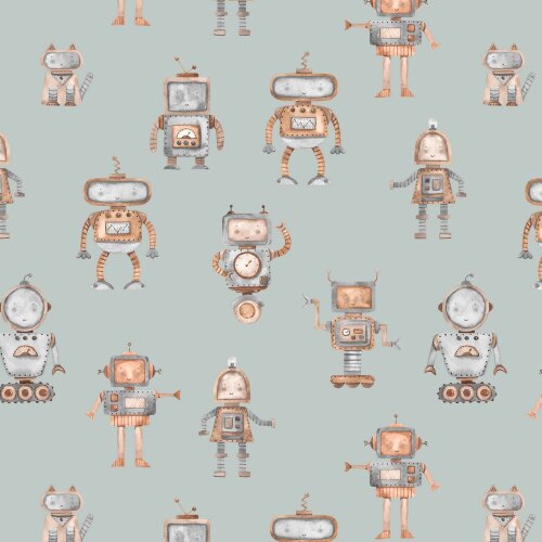 Cotton jersey Digital Robot - atlantic blue