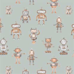 Katoenen jersey Digital Robot - atlantic blue