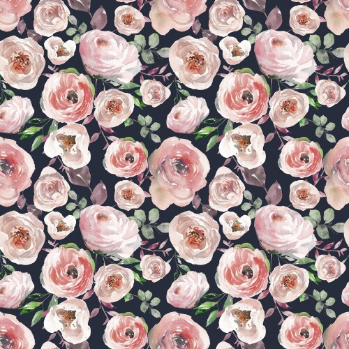 Katoenen jersey Digital Roses - donkerblauw