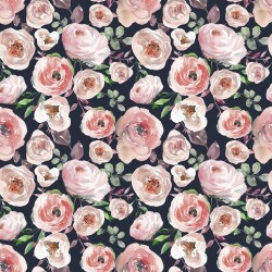 Cotton jersey Digital Roses - dark blue