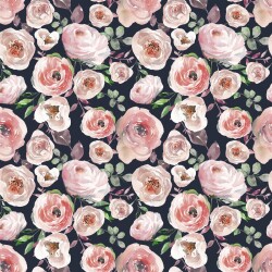 Cotton jersey Digital Roses - dark blue