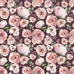 Cotton jersey Digital roses - burgundy