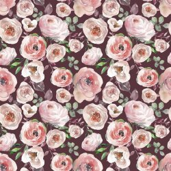 Cotton jersey Digital roses - burgundy