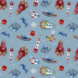 Cotton jersey Digital Air traffic in space - baby blue