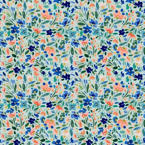 Cotton jersey Digital Wildflowers - light mint