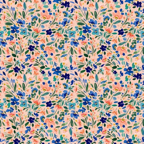 Cotton jersey Digital Wildflowers - light salmon