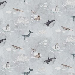 Katoenen jersey Digital Arctic animals - lichtgrijs