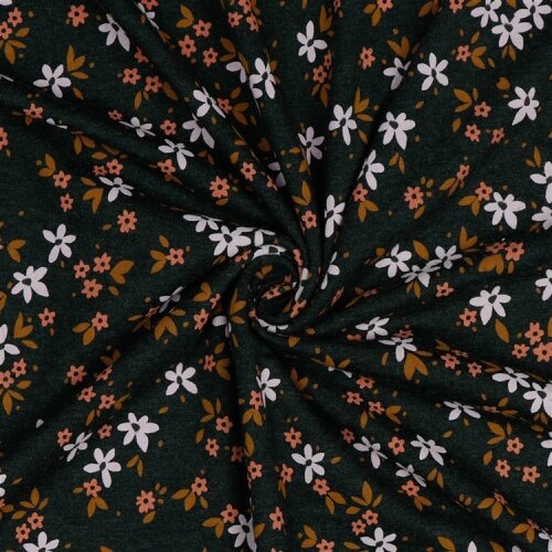 Baumwolljersey Blumen - anthrazit meliert