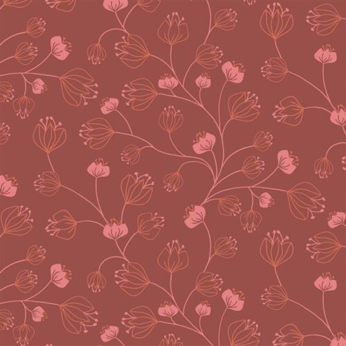 Cotton jersey flower tendrils - old red