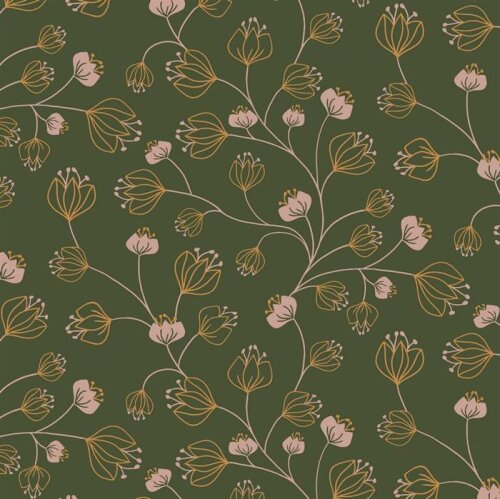 Baumwolljersey Blumenranken - waldgrün
