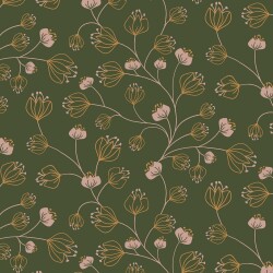Cotton jersey flower tendrils - forest green