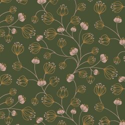 Cotton jersey flower tendrils - forest green