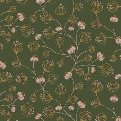 Baumwolljersey Blumenranken - waldgrün