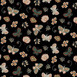 Cotton Jersey Flowers & Butterflies - negro