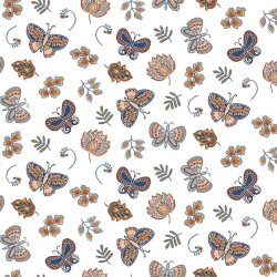 Flores y mariposas de jersey de algodón - blanco