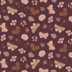 Cotton jersey flowers & butterflies - dark burgundy