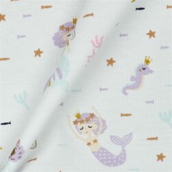 Cotton jersey glitter mermaid - white