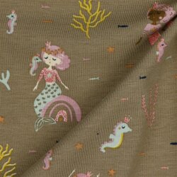 Katoenen jersey glitter zeemeermin - camel gevlekt