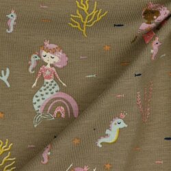 Camiseta de algodón sirena purpurina - camello moteado