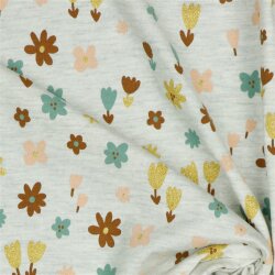 Baumwolljersey Glitzer kleine Blumen - creme meliert