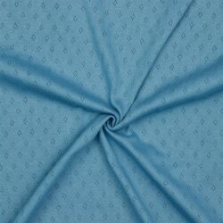 Jemně pletený žerzej *Vera* krajkový vzor - modrý