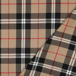 Stretch tartan - zand/zwart/rood
