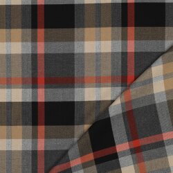 Gabardine Schottenkaro Stretch - grau/orange/sand