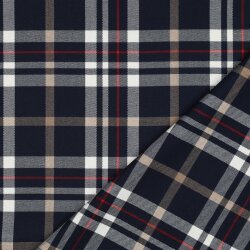 Gabardine Schottenkaro Stretch - dunkelblau/weiss/kamel/rot
