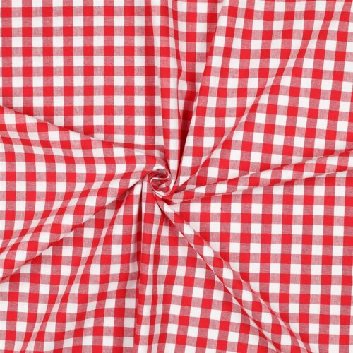 Bavlněný poplin Vichy kostka - červená