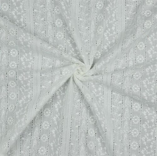 Cotton fabric embroidered - white