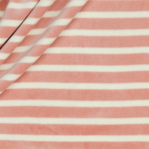 Nickistoff Streifen - rosa/creme