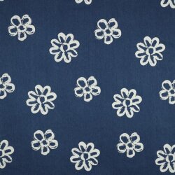 Jeansstoff Stretch Blumen - jeansblau