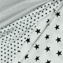 Estrellas de popelina de algodón de 33 mm - blanco/negro