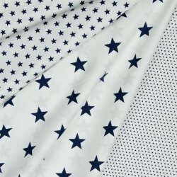 Popeline coton 33mm étoiles - blanc/bleu foncé