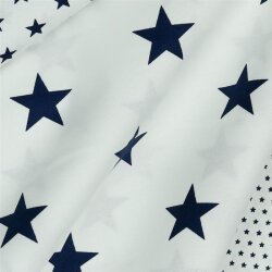 Popeline coton 33mm étoiles - blanc/bleu foncé