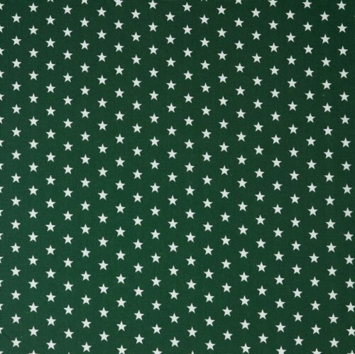 Bavlněný popelín 10 mm hvězdičky - tmavě zelená lesní barva
