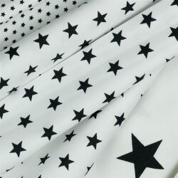 Bavlněný popelín 10 mm hvězdy - bílá/černá