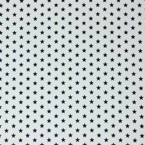 Estrellas de popelina de algodón de 10 mm - blanco/azul oscuro