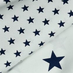 Popeline coton 10mm étoiles - blanc/bleu foncé