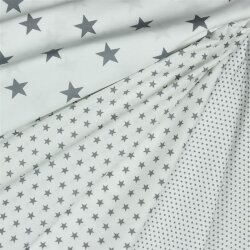 Cotton poplin 10mm stars - white/grey