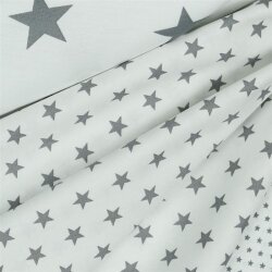 Cotton poplin 10mm stars - white/grey