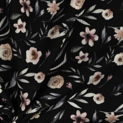 Waffeljersey Digital Blumenwind - schwarz
