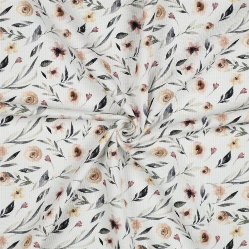 Waffeljersey Digital Blumenwind - weiss